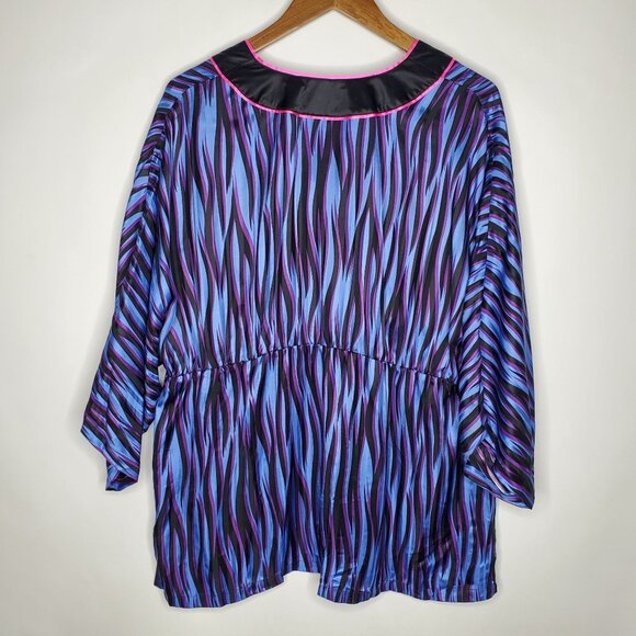 Bob Mackie Womens Shadow Stripe Tigress Kimono Sleeve Silk Top Size XL Artsy - Picture 4 of 9